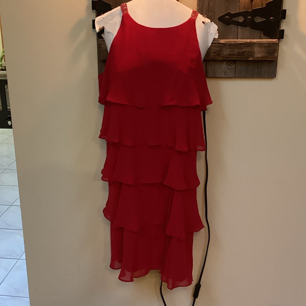 SL Fashions Red sleeveless Layered Dress